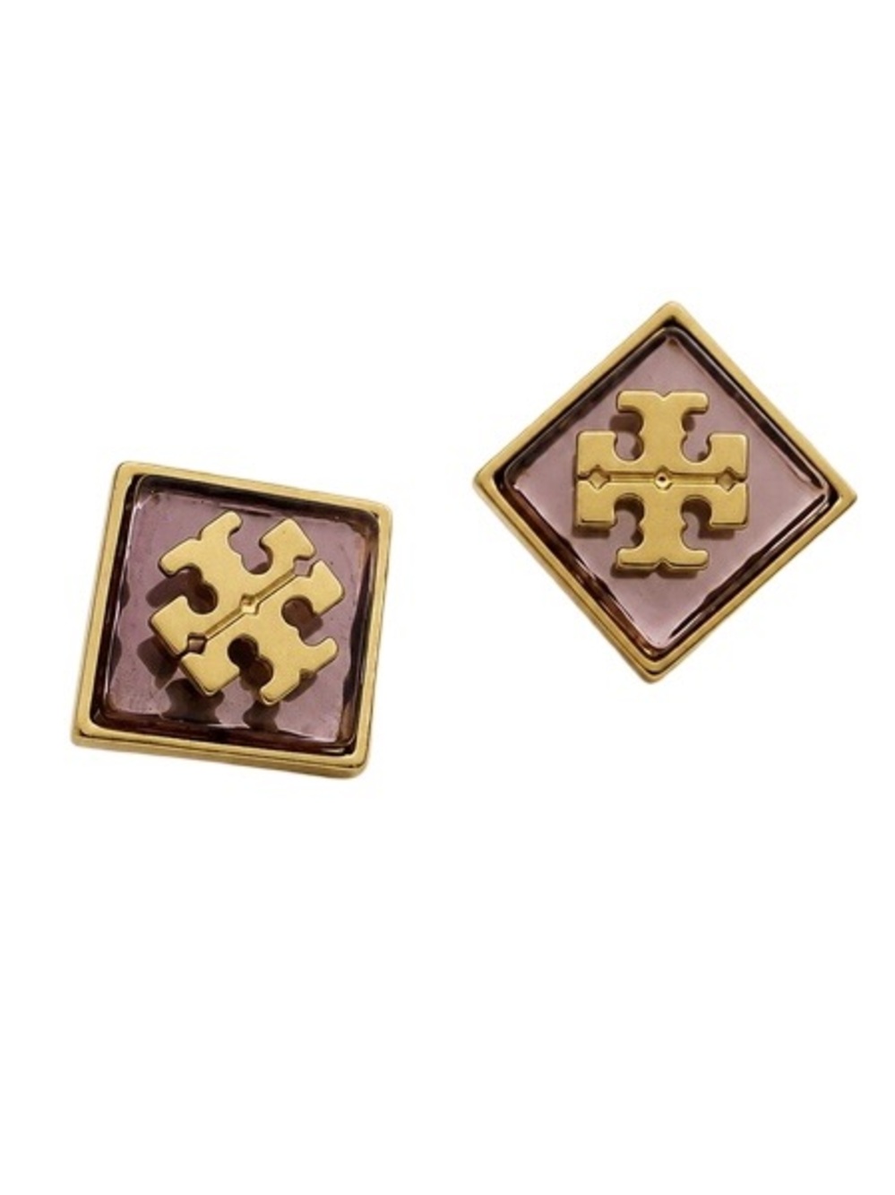 TORY BURCH • Deep Purple Logo Earrings Includes Tory Burch Jewelry Bag Pouch